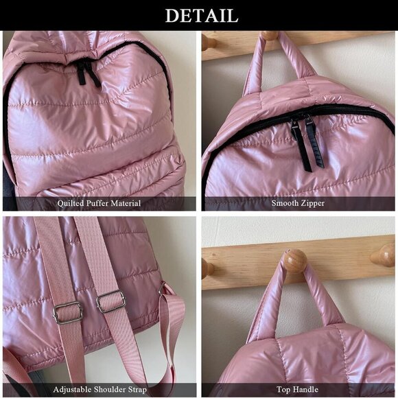 Lightweight Quilted Puffer Backpack Women Casual Daypack Khaki for Travel main image 7